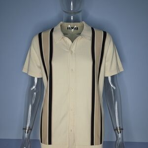 Men's Beige and Black Striped Casual Shirt